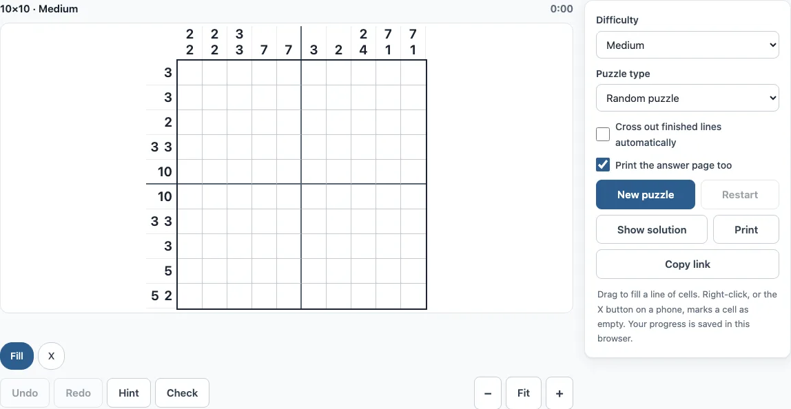Nonogram 10x10 example