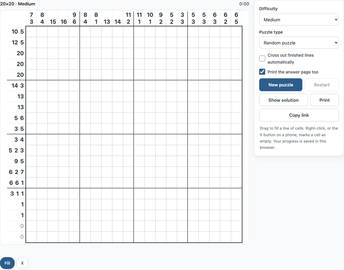 Nonogram 20x20 example