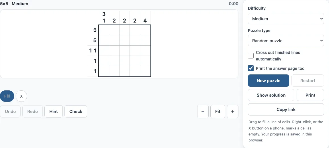 5x5 nonogram example
