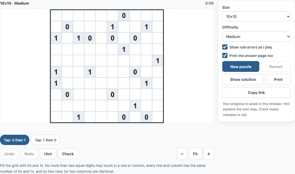 Binary puzzle example
