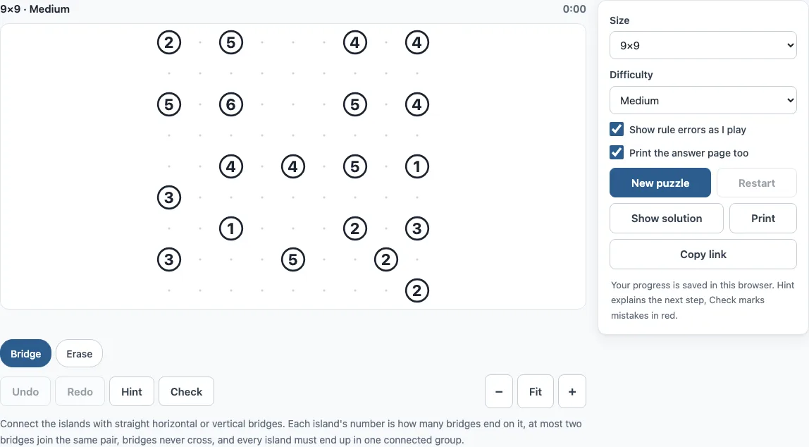 Bridges puzzle example