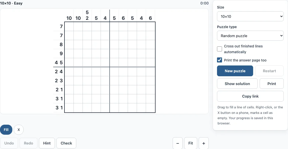 Easy nonogram example