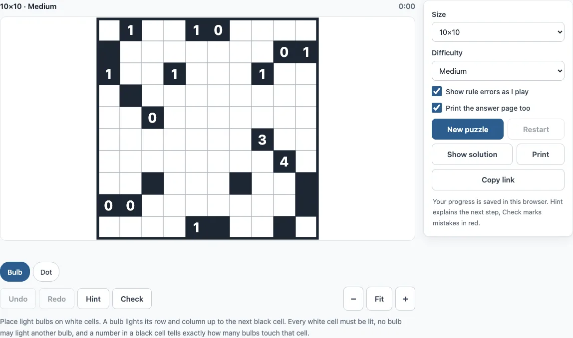 Light up puzzle example