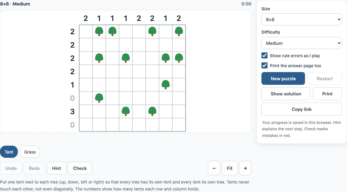 Tents puzzle example